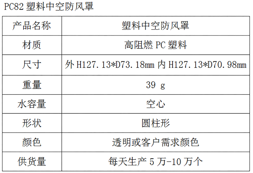 PC82塑料中空防风罩参数表