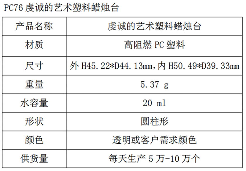 PC76虔诚的艺术塑料蜡烛台参数表